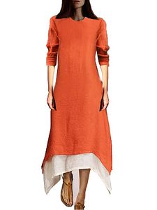 Round Neck Color Block Maxi Dress
