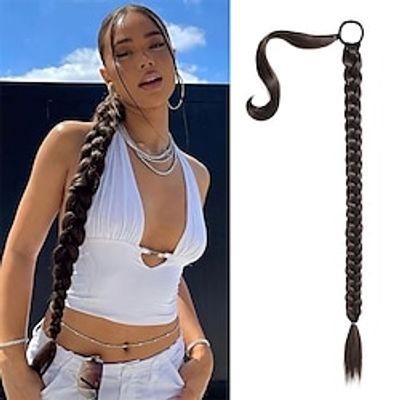 Upgraded Long Braid Ponytail Extension with Elastic Tie Straight Sleek Wrap Around Braid Hair Extensions Ponytail Natural Soft Synthetic Hairpiece Black Brown 34 Inch Lightinthebox