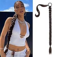 Upgraded Long Braid Ponytail Extension with Elastic Tie Straight Sleek Wrap Around Braid Hair Extensions Ponytail Natural Soft Synthetic Hairpiece Black Brown 34 Inch Lightinthebox