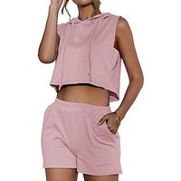 Tank Set Women's Black Pink Army Green Solid Color Crop Top Street Daily Fashion Hooded Regular Fit S Lightinthebox - thumbnail