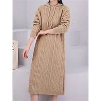 Women's Sweater Dress Jumper Dress Winter Dress Midi Dress Fashion Pure Color Outdoor Casual Daily Holiday V Neck Long Sleeve 2023 Loose Fit Pink Brown Green One Size Lightinthebox - thumbnail