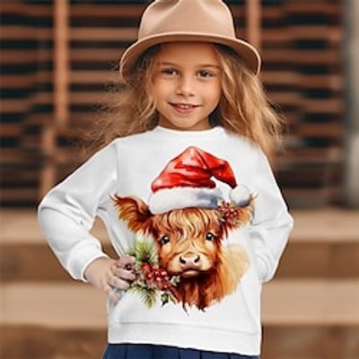 Christmas Girls' 3D Cow Sweatshirt Pullover Long Sleeve 3D Print Fall Winter Fashion Streetwear Adorable Polyester Kids 3-12 Years Crew Neck Outdoor Casual Daily Regular Fit Lightinthebox
