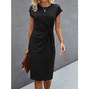 Women's Casual Dress Sheath Dress Summer Dress Midi Dress Knot Front Daily Date Going out Fashion Basic Crew Neck Short Sleeve 2023 Regular Fit Black Green Gray Color S M L XL XXL Size miniinthebox