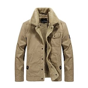 Men's Fleece Jacket Cargo Jacket Sherpa Jacket Outdoor Daily Wear Warm Fall Winter Plain Fashion Streetwear Lapel Regular Khaki Army Green Dark Blue Jacket Lightinthebox
