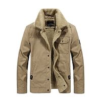 Men's Fleece Jacket Cargo Jacket Sherpa Jacket Outdoor Daily Wear Warm Fall Winter Plain Fashion Streetwear Lapel Regular Khaki Army Green Dark Blue Jacket Lightinthebox - thumbnail