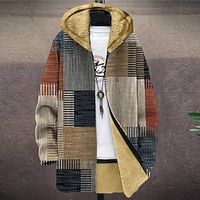 Color Block Geometry Casual Men's Fleece Jacket Coat Hoodie Jacket Daily Wear Going out Fall  Winter Hooded Long Sleeve Purple khaki S M L Polyester Jacket Lightinthebox - thumbnail
