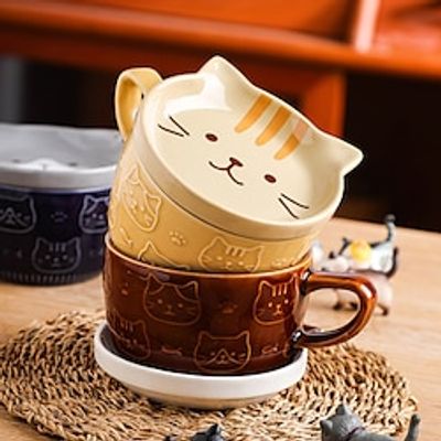 1pc Cute Ceramic Cat Mugs With Lids Or Coaster, Novelty Lovely Kitty Tea Cup, Japanese Kawaii Coffee Mugs For Women Girls Kids Christmas Birthday Gift. Lightinthebox