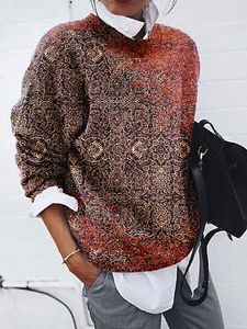 Casual Loose Vintage Print Knit Pullover