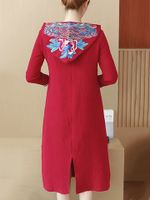 Folk Style Embroidery Long Sleeve Hooded Dress