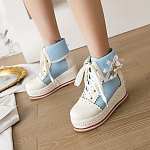 Women's Boots Hidden Heel Round Toe Booties Ankle Boots Daily Faux Leather Imitation Pearl Ribbon Tie Tassel Solid Colored Color Block Almond Orange  Black Yellow  Booties  Ankle Boots Lightinthebox