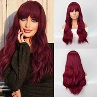 Cosplay Costume Wig Synthetic Wig Body Wave Wavy Neat Bang Machine Made Wig 24 inch Wine Red Bright Purple Synthetic Hair Women's Purple Burgundy miniinthebox