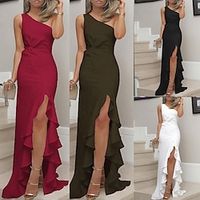 Women's Sheath Dress Maxi long Dress White Black Red Sleeveless Solid Color Split Spring Summer One Shoulder Party Hot Elegant Prom Dress Party 2023 S M L XL miniinthebox - thumbnail