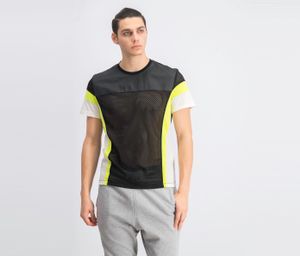 Mens Pieced Colorblocked Mesh T-Shirt  Deep Black