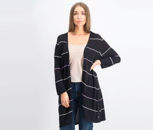 Womens Striped Button-Embellished Cardigan  Black