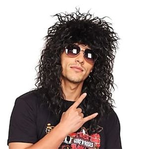 Mens 80s Wig Long Black Curly Wigs Rocker Costume Wig Men Fashion Smart Rocker Style Wig cosplay wig for Halloween miniinthebox