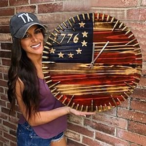 Large Indoor Round Wall Clock Antique Military Simulation Decorative Bullet Clock Personalized Clock Wooden Wall Clocks Battery Operated Silent Non-Ticking for Living Room Kitchen Bedroom Office Lightinthebox