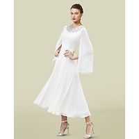 A-Line Mother of the Bride Dress Luxurious Elegant Jewel Neck Tea Length Chiffon Long Sleeve with Beading 2022 Lightinthebox - thumbnail