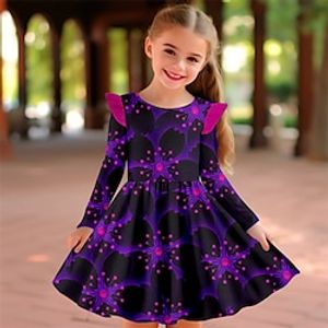 Girls' 3D Floral Ruffle Dress Long Sleeve 3D Print Spring Fall Sports  Outdoor Daily Holiday Cute Casual Beautiful Kids 3-12 Years Casual Dress A Line Dress Above Knee Polyester Regular Fit Lightinthebox