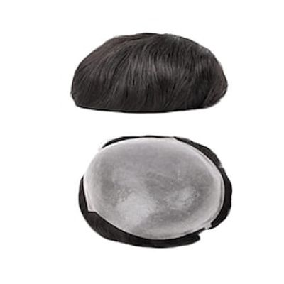 Toupee for Men 8x10 Inch Thin PU Skin Mens Toupee Human Hair Natural Black Mens Hair Piece Hair Wig for Men Replacement Hair System Hairpieces Lightinthebox