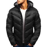 Men's Puffer Jacket Zipper Pocket Hoodie Office  Career Date Casual Daily Outdoor Casual Sports Winter Plain Black Red Royal Blue Puffer Jacket Lightinthebox - thumbnail