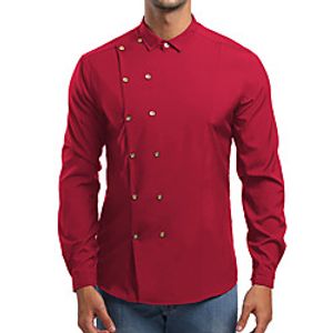 Men's Shirt Plain Patchwork Button-Down Long Sleeve Casual Tops Business Simple Lightweight Basic White Black Red miniinthebox