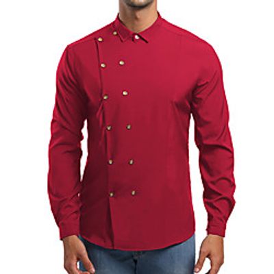 Men's Shirt Plain Patchwork Button-Down Long Sleeve Casual Tops Business Simple Lightweight Basic White Black Red miniinthebox
