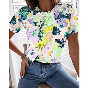 Women's T shirt Graphic Fruit Print Round Neck Tops Basic Basic Top Green miniinthebox