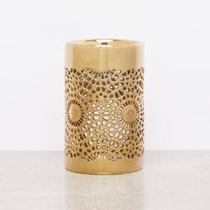 Cylindrical Oil Burner with Ornate Cutout Pattern - 12 cms