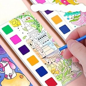 Children's Watercolor Coloring Book,Student Coloring And Drawing Book,Drawing And Coloring Paper, With Built-in Watercolor Paint Pens, Halloween,Thanksgiving And Christmas Gift miniinthebox