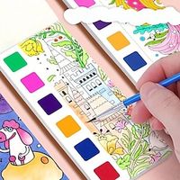Children's Watercolor Coloring Book,Student Coloring And Drawing Book,Drawing And Coloring Paper, With Built-in Watercolor Paint Pens, Halloween,Thanksgiving And Christmas Gift miniinthebox - thumbnail