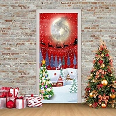 Christmas 3D Stickers Waterproof Door Stickers Xmas Door Mural Peel Self Adhesive Wallpaper PVC Sticker Removable Wall Decal for Home Office Decoration miniinthebox