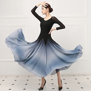 Ballroom Dance Dress Split Joint Women's Training Performance 34 Length Sleeve Natural Crystal Cotton Imitation Silk Lightinthebox