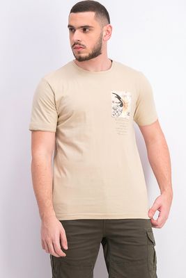 Mens Eagle Side Print Tee Beige Mens Eagle Side Print Tee Beige