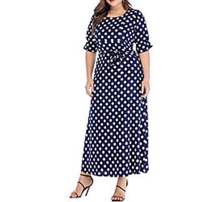 Women's Plus Size A Line Dress Polka Dot Round Neck Short Sleeve Spring Summer Casual Maxi long Dress Causal Daily Dress Lightinthebox