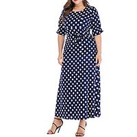 Women's Plus Size A Line Dress Polka Dot Round Neck Short Sleeve Spring Summer Casual Maxi long Dress Causal Daily Dress Lightinthebox - thumbnail