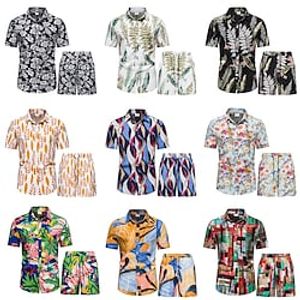 Men's Shirt Summer Hawaiian Shirt Button Up Shirt Summer Shirt Casual Shirt Light Yellow Black White Yellow Dark Navy Short Sleeve Graphic Flower  Plants Turndown Daily Vacation Print Clothing Lightinthebox
