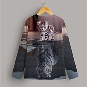 Kids Boys' T shirt Long Sleeve 3D Print Cat Tiger Gray Children Tops Summer Active Regular Fit 4-12 Years Lightinthebox