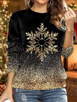 Women's Golden Snowflake Print Round Neck Christmas Holiday Sweatshirt