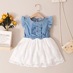 Kids Toddler Little Girls' Dress Solid Colored Print Blue Knee-length Short Sleeve Active Dresses Summer Regular Fit 2-8 Years miniinthebox