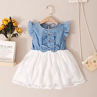 Kids Toddler Little Girls' Dress Solid Colored Print Blue Knee-length Short Sleeve Active Dresses Summer Regular Fit 2-8 Years miniinthebox - thumbnail