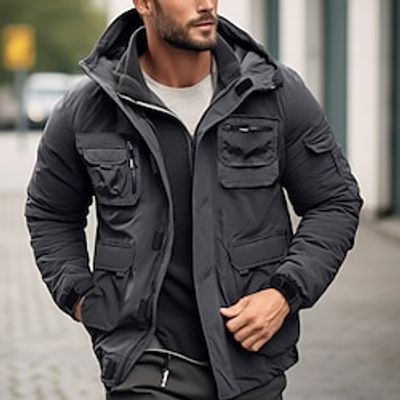 Men's Winter Coat Winter Jacket Puffer Jacket Zipper Pocket Fleece Polyster Pocket Outdoor Date Casual Daily Regular Fashion Casual WorkWear Windproof Warm Winter Plain Black Gray Puffer Jacket Lightinthebox