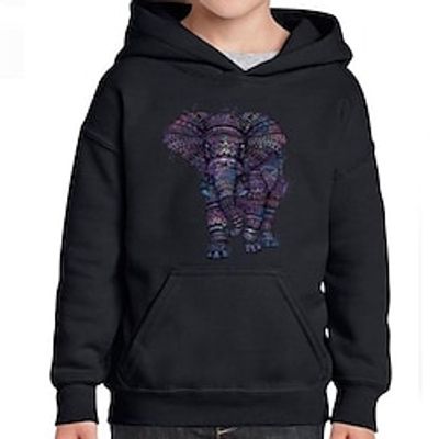 Kids Boys Hoodie Pullover Animal Elephant Long Sleeve Pocket Children Top Outdoor Hoodie Vintage Cool Black Winter 7-13 Years  Fall Lightinthebox