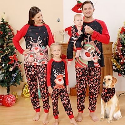 Family Look Christmas Pajamas Deer Star Home Black Long Sleeve Daily Matching Outfits miniinthebox