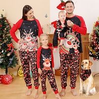 Family Look Christmas Pajamas Deer Star Home Black Long Sleeve Daily Matching Outfits miniinthebox - thumbnail