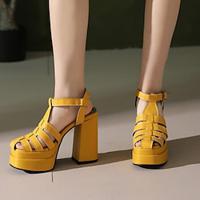 Women's Sandals Vintage Shoes Party Buckle Chunky Heel Round Toe Fashion PU Ankle Strap Black White Yellow Lightinthebox