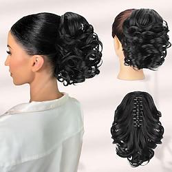 Black Ponytail Extension Claw Clip in Short Curly Pony Hair Extensions Natural Voluminous Curled Wavy Synthetic Pony Tail Hair Piece for Women Daily Use Lightinthebox