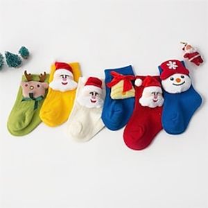 Baby Unisex 3 Pairs Socks Blue Snowman  Gloves Red old man  red shoes Yellow old man  bell Animal Patchwork Spring Fall Cute Home 1-4 Years Lightinthebox