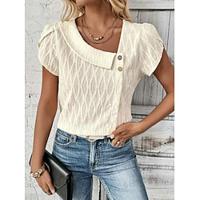 Women's Lace Shirt Daily Vacation Lace Butterfly Sleeve Khaki Short Sleeve Elegant Bohemia Active Crew Neck Summer Lightinthebox - thumbnail