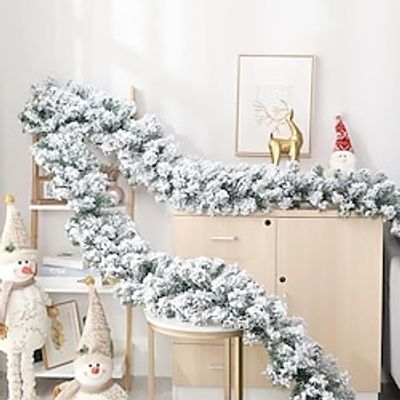 1pc, Snow Flocked Christmas Garland, Snowy Artificial Christmas Garland, Winter Frosted Holiday Pine Garland White Cedar Garland For Xmas Tree Stairs Fireplace Decor. Lightinthebox