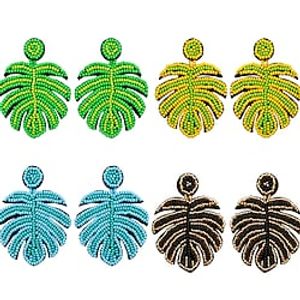 St. Patrick's Day Handmade Rice Beads Turtle Back Leaf Earrings Women's European and American Knitted Beads Bohemian Vintage Leaf Earrings Lightinthebox